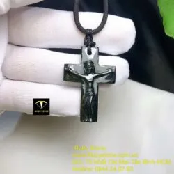 Mặt dây chuyền Thánh giá ngọc Cẩm thạch, kích thước 40mm