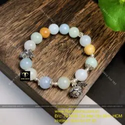 Vòng cẩm thạch sơn thuỷ tứ quý mix charm bạc - Hình ảnh 3