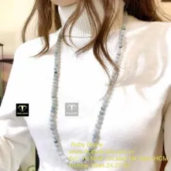 Vòng cổ cẩm thạch phiêu lam hoa 108 hạt