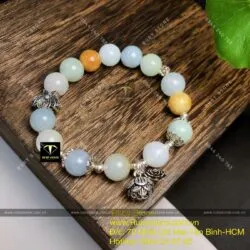Vòng cẩm thạch sơn thuỷ tứ quý mix charm bạc