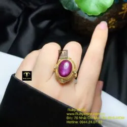 Nhẫn oval Ruby Nam Phi, vàng 18k - Hình ảnh 3