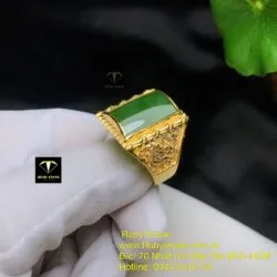 Nhẫn nam Ngọc bích Canada ổ hạt chữ nhật, vàng 18k - Hình ảnh 3