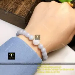 Vòng tay ngọc Cẩm thạch tử la lan, mix bi vàng 18k - Hình ảnh 2