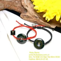 Đồng điếu ngọc Cẩm thạch sơn thuỷ xanh đen, KT 22mm