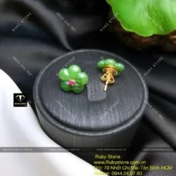 Khuyên tai hoa mai nhị đỏ Ngọc bích, vàng 10k - Ảnh 3