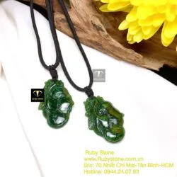 Ngọc bội như ý ngọc bích Canada xanh đậm, KT 35mm - Hình ảnh 2