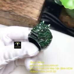 Nhẫn đầu rồng ngọc Cẩm thạch sơn thuỷ xanh đen - Hình ảnh 2