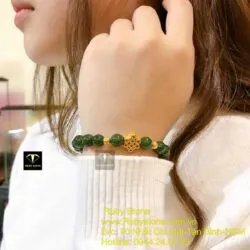 Vòng Ngọc bích Canada xanh đậm, mix charm Đồng tâm kết vàng 24k - Hình ảnh 2