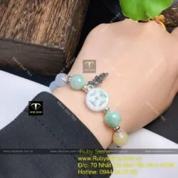 Vòng tay ngọc Cẩm thạch tứ quý mix charm bạc - Hình ảnh 3