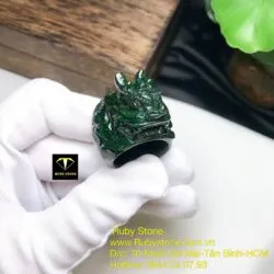 Nhẫn đầu rồng ngọc Cẩm thạch sơn thuỷ xanh đen - Hình ảnh 7