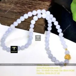 Vòng cổ Cẩm thạch tử la lan, mix charm vàng hoa sen 24k - Hình ảnh 3