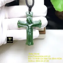 Thánh giá ngọc bích chạm tay tinh xảo, KT 50mm - Ảnh 9