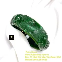 Vòng bản ngọc bích Canada chạm Tứ linh phong thuỷ (Long-Lân-Quy-Phụng), bản 25mm - Hình ảnh 4