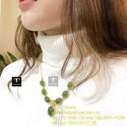 Vòng cổ Oval Ngọc bích Canada, vàng 18k - Ảnh 5