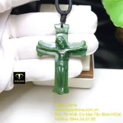 Thánh giá ngọc bích chạm tay tinh xảo, KT 50mm - Ảnh 7