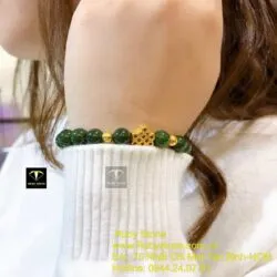 Vòng Ngọc bích Canada xanh đậm, mix charm Đồng tâm kết vàng 24k - Hình ảnh 5