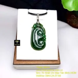 Ngọc bội như ý ngọc bích Canada xanh đậm, KT 37mm