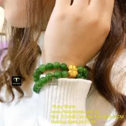 Vòng tay ngọc bích Canada tết đôi mix charm vàng 24k - Hình ảnh 5