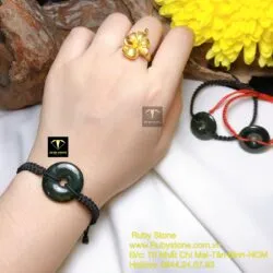 Đồng điếu ngọc Cẩm thạch sơn thuỷ xanh đen, KT 22mm - Ảnh 3