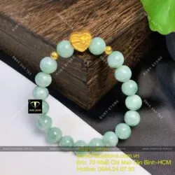 Vòng tay ngọc Cẩm thạch đậu lý, mix charm vàng 24k - Ảnh 5
