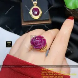 Nhẫn hoa hồng Ruby Nam Phi, vàng 18k - Hình ảnh 8