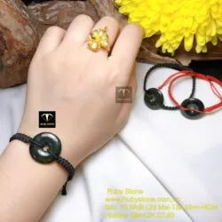 Đồng điếu ngọc Cẩm thạch sơn thuỷ xanh đen, KT 22mm - Ảnh 2