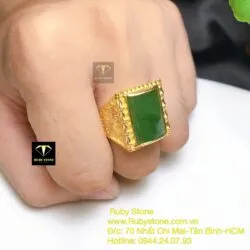 Nhẫn nam Ngọc bích Canada ổ hạt chữ nhật, vàng 18k - Hình ảnh 6