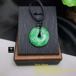 Đồng điếu ngọc Cẩm thạch xanh lý chạm hoa, ĐK 27mm Đồng điếu ngọc Cẩm thạch xanh lý chạm hoa, ĐK 27mm