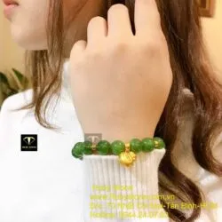Vòng tay ngọc bích Canada xanh lá, mix charm vàng túi tiền 24k