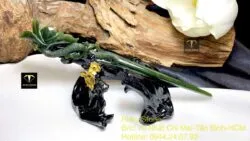 Trâm cài tóc liên hoa ngọc bích chạm tay tinh xảo - Ảnh 2