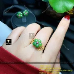 Nhẫn hoa mai Ngọc bích thiết kế, vàng 10k - Ảnh 13