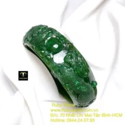 Vòng bản ngọc bích Canada chạm Tứ linh phong thuỷ (Long-Lân-Quy-Phụng), bản 25mm