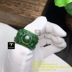 Nhẫn song Long chầu nguyệt ngọc bích Canada, bản 18mm