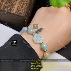 Vòng tay ngọc Cẩm thạch tứ quý mix charm bạc - Hình ảnh 2
