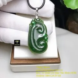 Ngọc bội như ý ngọc bích Canada xanh đậm, KT 37mm - Ảnh 5