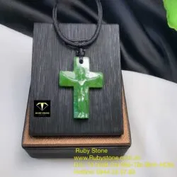 Mặt dây chuyền thánh giá Ngọc bích chạm tay, kích thước 37mm