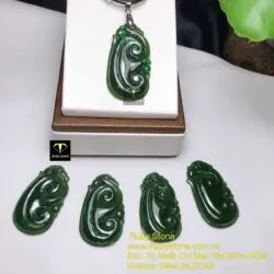 Ngọc bội như ý ngọc bích Canada xanh đậm, KT 37mm - Ảnh 2