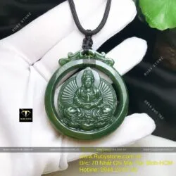 Phật Quan Âm ngọc bích Canada tạc tay tinh xảo, KT 51mm - Ảnh 3
