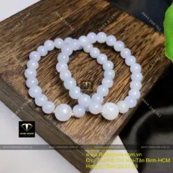 Vòng tay ngọc Cẩm thạch tử la lan, mix bi vàng 18k