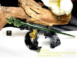 Trâm cài tóc hoa mai Ngọc bích chạm trổ tinh xảo - Ảnh 6