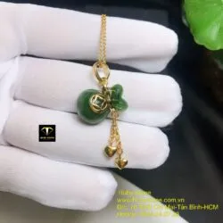 Mặt dây chuyền túi tiền Ngọc bích, vàng 10k - Hình ảnh 2