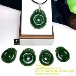 Mặt dây chuyền như ý Ngọc bích Canada xanh đậm, KT 36mm - Ảnh 5