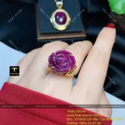 Nhẫn hoa hồng Ruby Nam Phi, vàng 18k - Hình ảnh 11