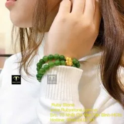 Vòng tay ngọc bích Canada tết đôi mix charm vàng 24k - Hình ảnh 2