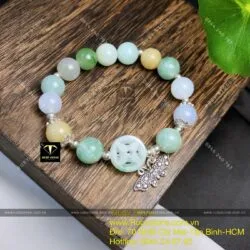 Vòng tay ngọc Cẩm thạch tứ quý mix charm bạc
