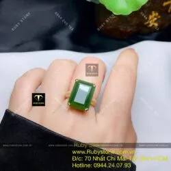 Nhẫn ngọc bích Canada hình chữ nhật mài giác, vàng 18k - Ảnh 5