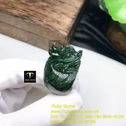 Nhẫn đầu rồng ngọc Cẩm thạch sơn thuỷ xanh đen - Hình ảnh 8
