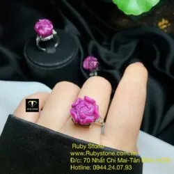 Nhẫn bạc hoa mẫu đơn Ruby Nam Phi