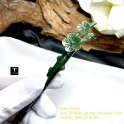 Trâm cài tóc hoa mai Ngọc bích chạm trổ tinh xảo - Ảnh 4