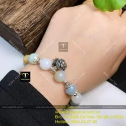 Vòng cẩm thạch sơn thuỷ tứ quý mix charm bạc - Hình ảnh 2